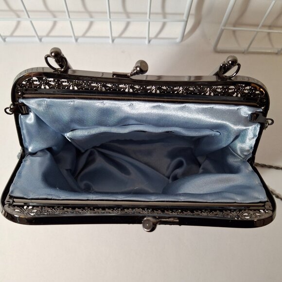 Vintage Small Tapestry Beaded Evening Purse Metal Top Handle, Crossbody Chain - Picture 14 of 16